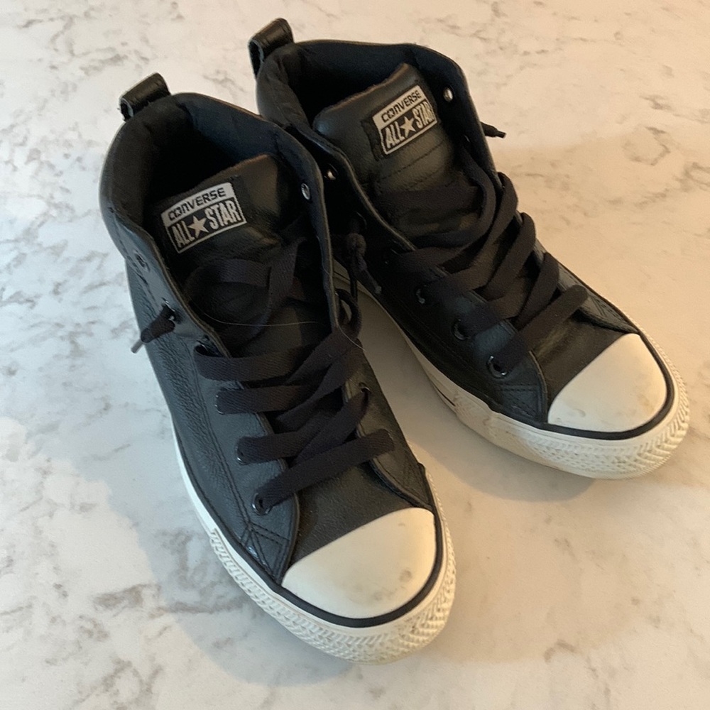 Black Leather Mid-Top Converse